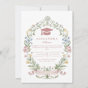 Classic Floral Wreath Graduation Invitation
