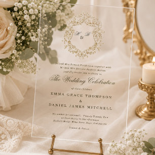 Classic Floral Wreath Monogram Wedding Acrylic Invitations