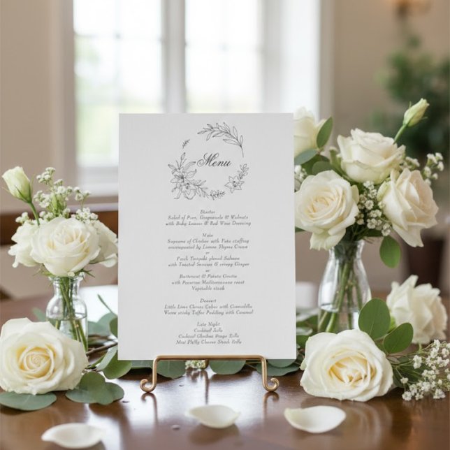 Classic Floral Wreath Monogram Wedding Menu (Creator Uploaded)