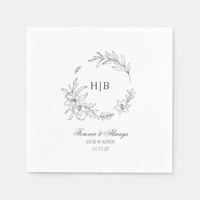 Classic Floral Wreath Monogram Wedding Napkin (Front)