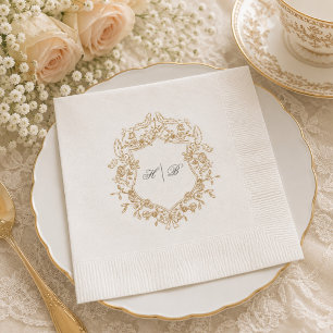 Classic Floral Wreath Monogram Wedding Napkin