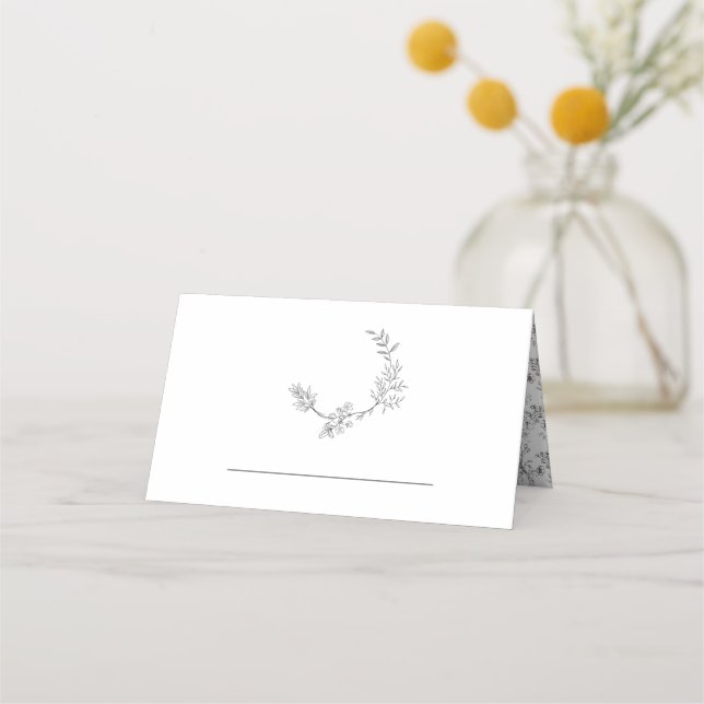 Classic Floral Wreath Monogram Wedding Place Card (Front)