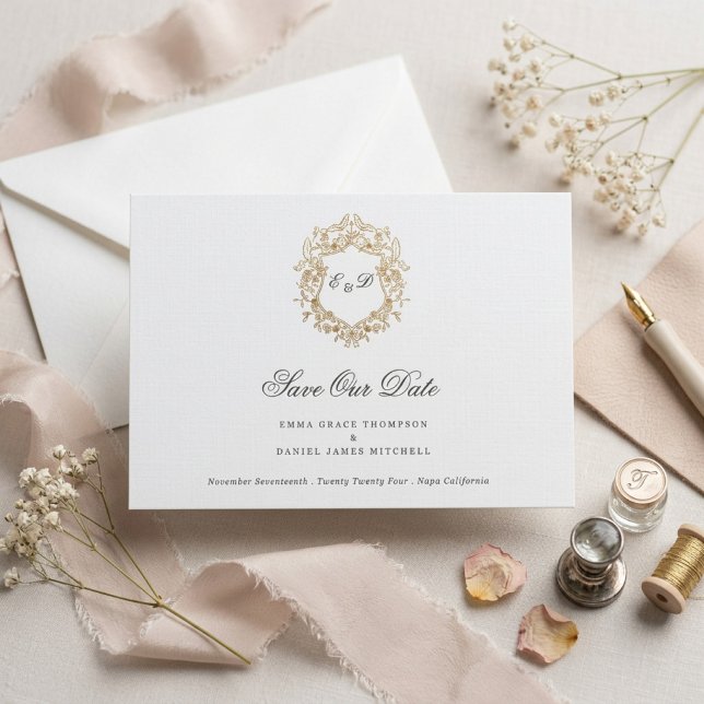 Classic Floral Wreath Monogram Wedding Save The Date (Creator Uploaded)