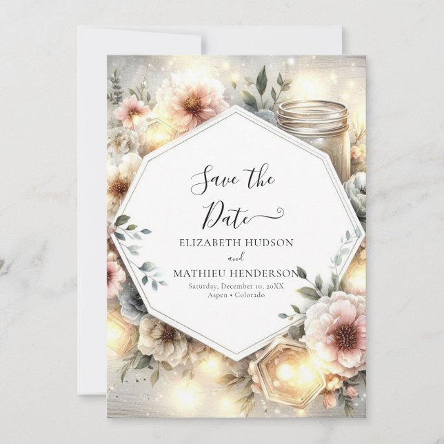 Classic Florals Mason Jar Wedding Save The Date (Front)