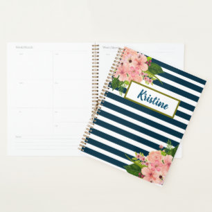 Classic Florals with Royal Blue and White Stripes Planner