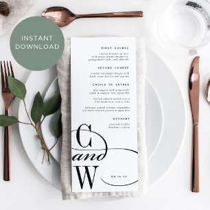 Classic Flourish Monogram Menu Card