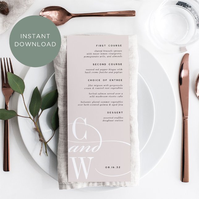 Classic Flourish Monogram Menu Card (Creator Uploaded)