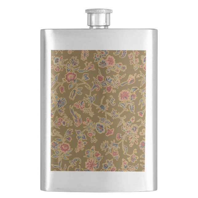 Classic Flower Chintz Pretty Soft Floral Design Hip Flask (Front)