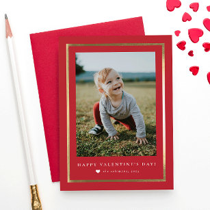 Classic foil frame Portrait Photo Valentine's Day Card