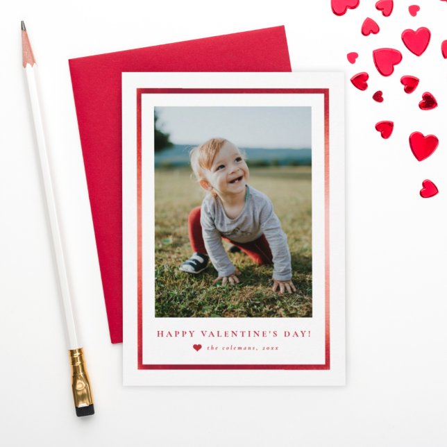 Classic foil frame Portrait Photo Valentine's Day Card (Creator Uploaded)