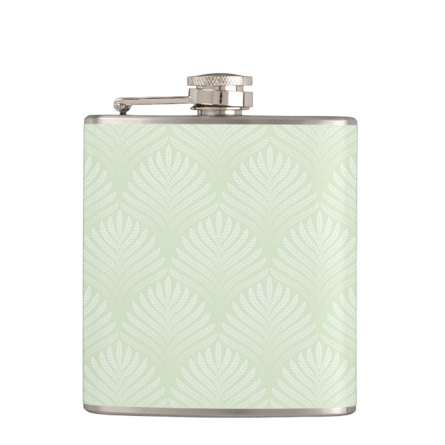 Classic foliage pattern in white and green hip flask (Front)