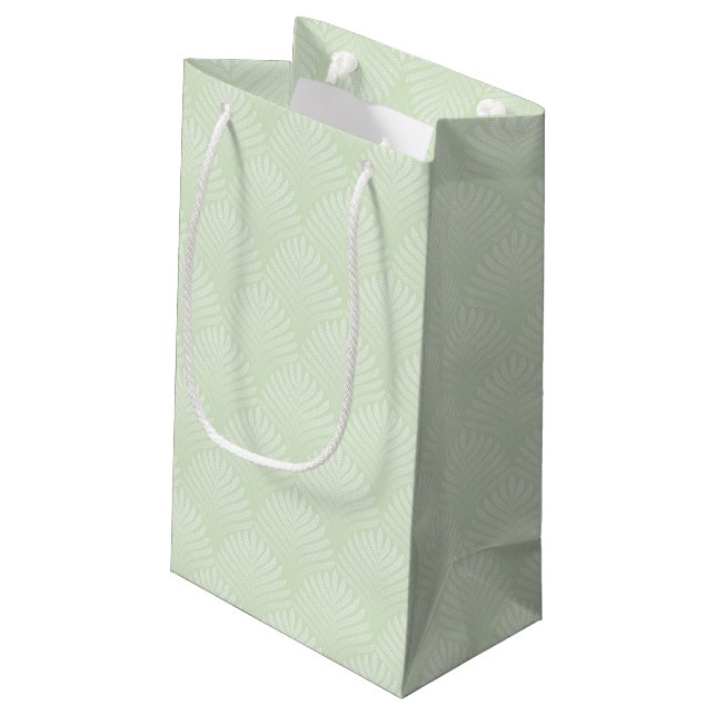 Classic foliage pattern in white and green small gift bag (Back Angled)