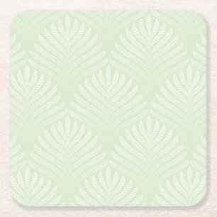 Classic foliage pattern in white and green square paper coaster