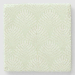Classic foliage pattern in white and green stone coaster