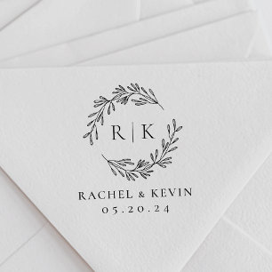 Classic Foliage Wreath Wedding Monogram Name Self-inking Stamp