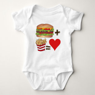 Classic Food Pairing Burger + Fries = Love Heart Baby Bodysuit