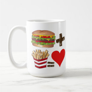 Classic Food Pairing Burger + Fries = Love Heart Coffee Mug