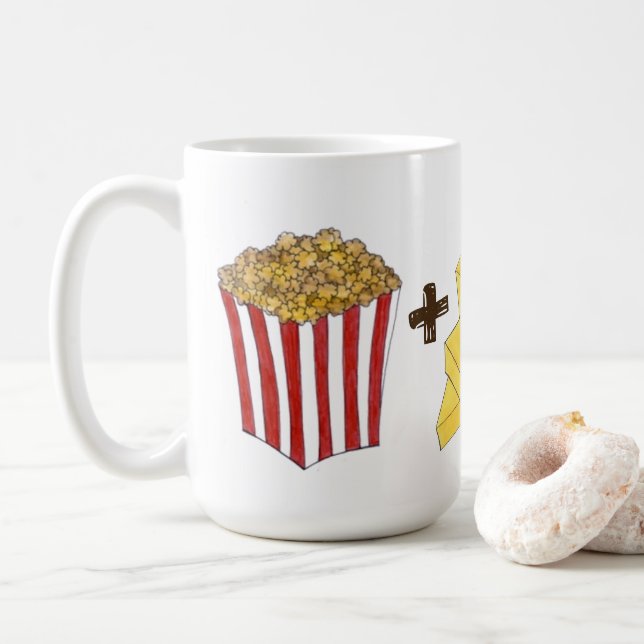 Classic Food Pairing Popcorn + Butter = Love Heart Coffee Mug (With Donut)