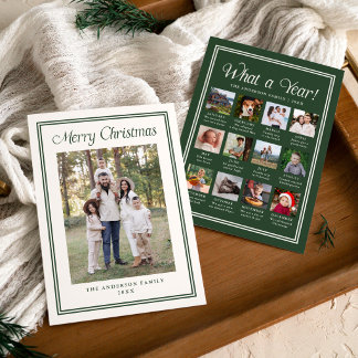 Classic Forest Green Border Year in Review Photo Holiday Card