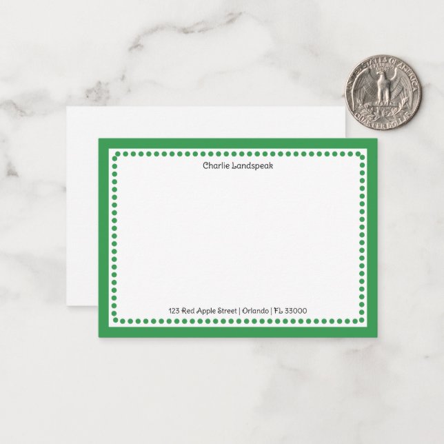 Classic Forest Green Dotted Frame Name, Address Card (Front/Back In Situ)