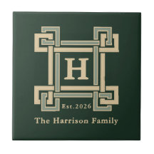 Classic Forest Green Greek Key Monogrammed