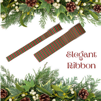 Classic Forest Green Red Gold Striped Satin Ribbon