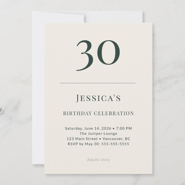 Classic Forest & Linen 30th Birthday Celebration Invitation (Front)