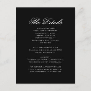 Classic Formal Black Monogram Wedding Details Enclosure Card