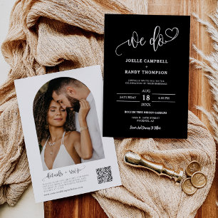 Classic Formal Black We Do Boho Arch Photo QR Code Invitation