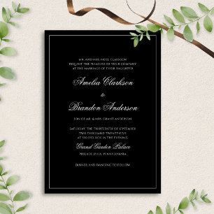 Classic Formal Black & White Border Script Wedding Invitation