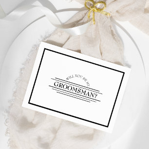Classic Formal Black White Groomsman Proposal Card