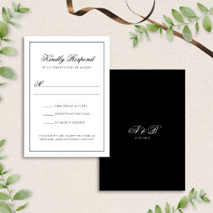 Classic Formal Black & White Monogram Wedding RSVP Card