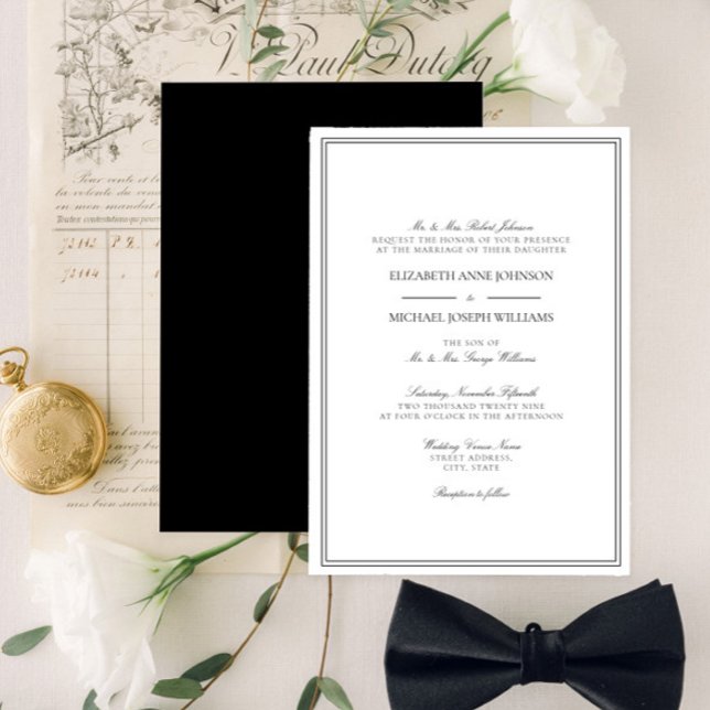 Classic Formal Black & White Script Wedding Invitation (Creator Uploaded)