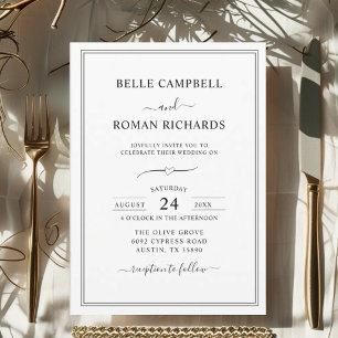 Classic Formal Black & White Script Wedding Invitation