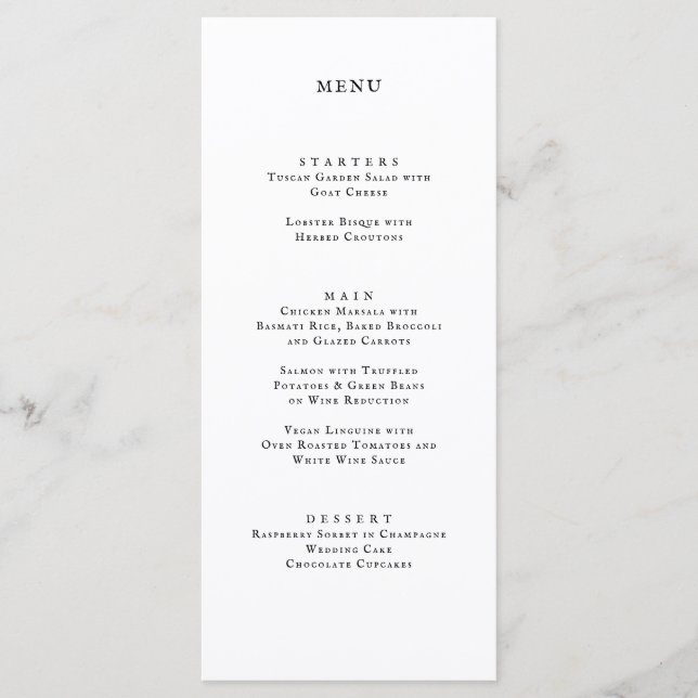 Classic Formal Black White Wedding Dinner Menu (Front)