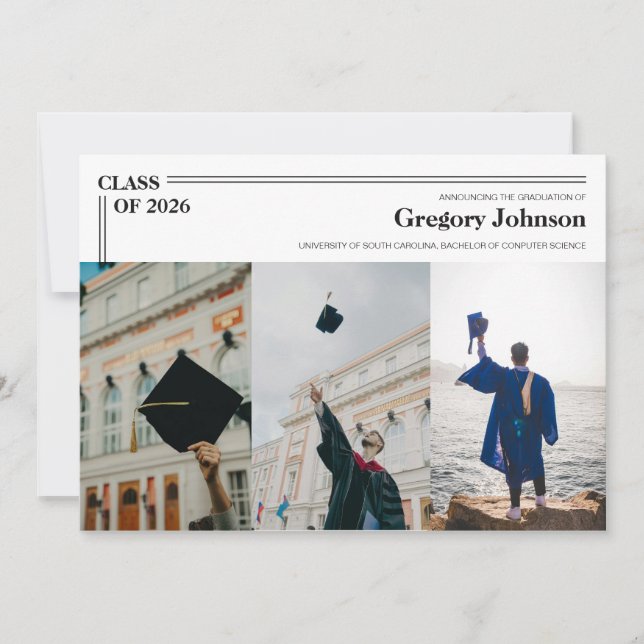 Classic formal boy graduation announcement card (Front)