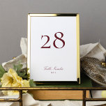 Classic Formal Calligraphy Maroon Burgundy Wedding Table Number<br><div class="desc">This Design is part of a collection;
Please get in touch with me if you need help finding matching designs or products;
Also available in alternate colours</div>