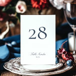 Classic Formal Calligraphy Navy Blue White Wedding Table Number<br><div class="desc">This Design is part of a collection;
Please get in touch with me if you need help finding matching designs or products;
Also available in alternate colours</div>