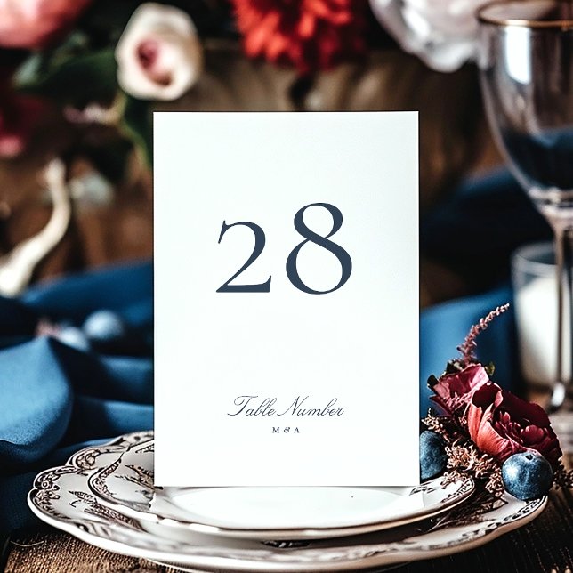 Classic Formal Calligraphy Navy Blue White Wedding Table Number (Creator Uploaded)