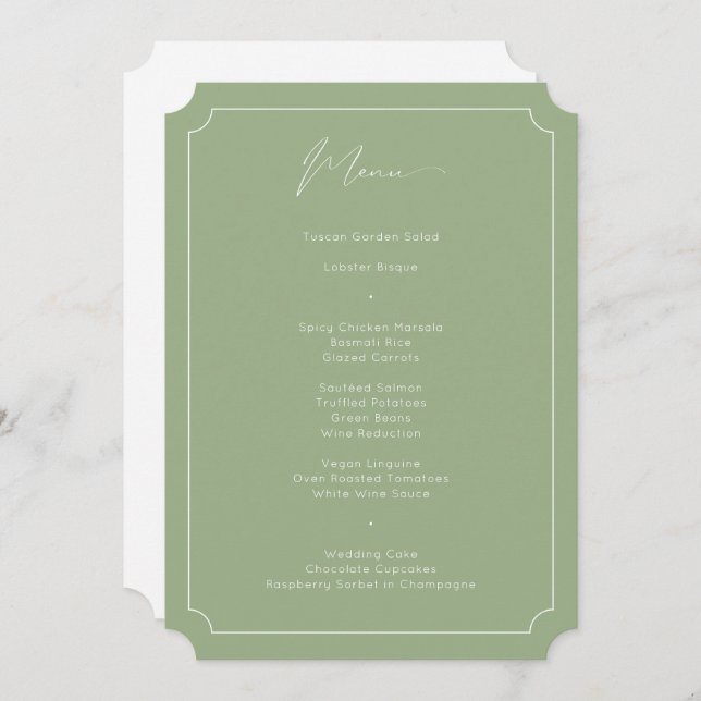 Classic Formal Calligraphy Sage Green Wedding Menu (Front/Back)