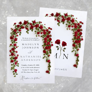 Classic Formal Crochet Red Roses Arch Wedding Invitation