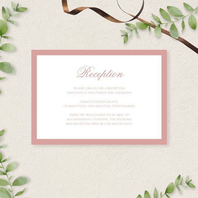 Classic Formal Dusty Rose Script Wedding Reception Enclosure Card (Creator Uploaded)
