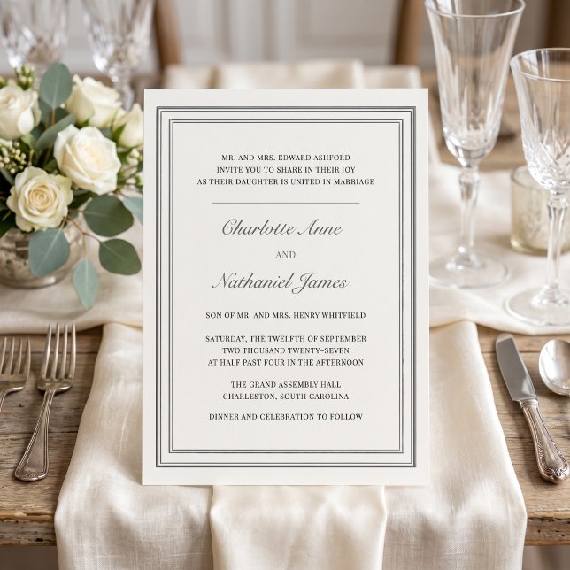 Classic Formal Ecru Ivory Triple Frame Wedding Invitation (Classic Formal Ecru Ivory Triple Frame Wedding Invitation)