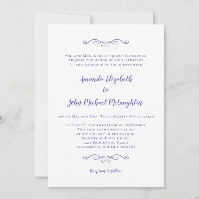 Classic Formal Elegant Blue Chic Wedding Invitation (Front)