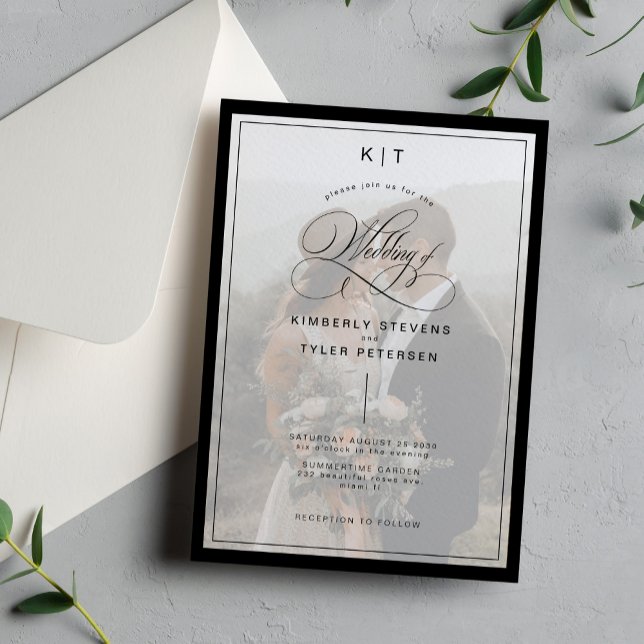 Classic formal elegant photo overlay wedding invitation (Creator Uploaded)