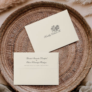 Classic Formal Floral Beige Charcoal Wedding Envelope