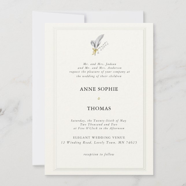 Classic Formal Frame Spring Lily of Valley Wedding Invitation (Front)
