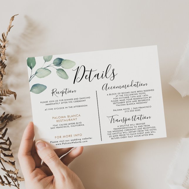 Classic Formal Green Leaves Wedding Details  Enclosure Card (Creator Uploaded)
