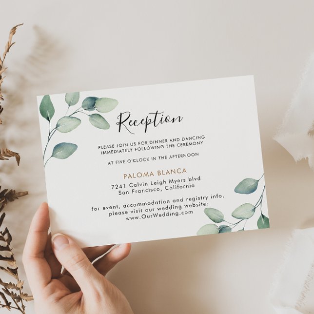 Classic Formal Green Leaves Wedding Reception  Enclosure Card (Creator Uploaded)