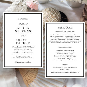 Classic formal minimal black and white wedding invitation